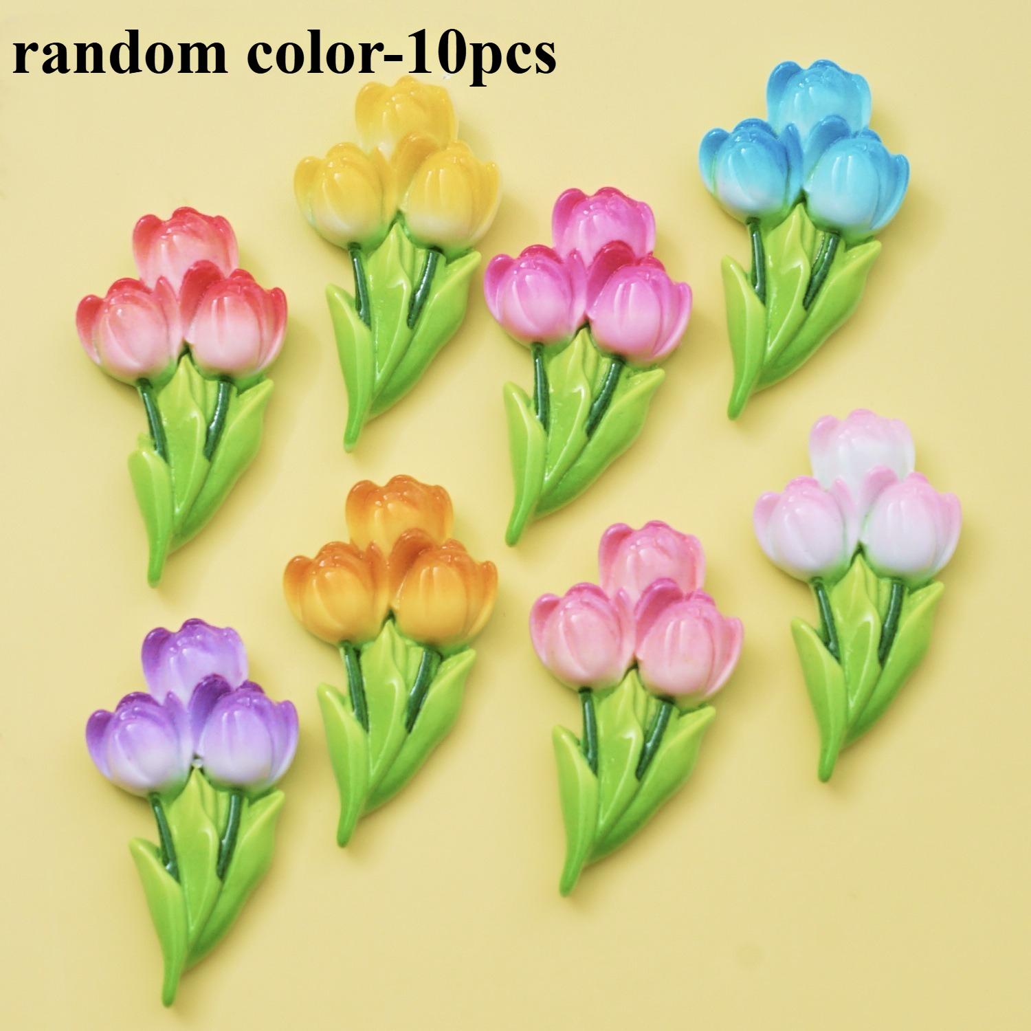 

10pcs Resin Flower Statue Set - Flat Tulip Flowers for Scrapbooking, DIY Crafts and Holiday Decorations- No Electricity Required