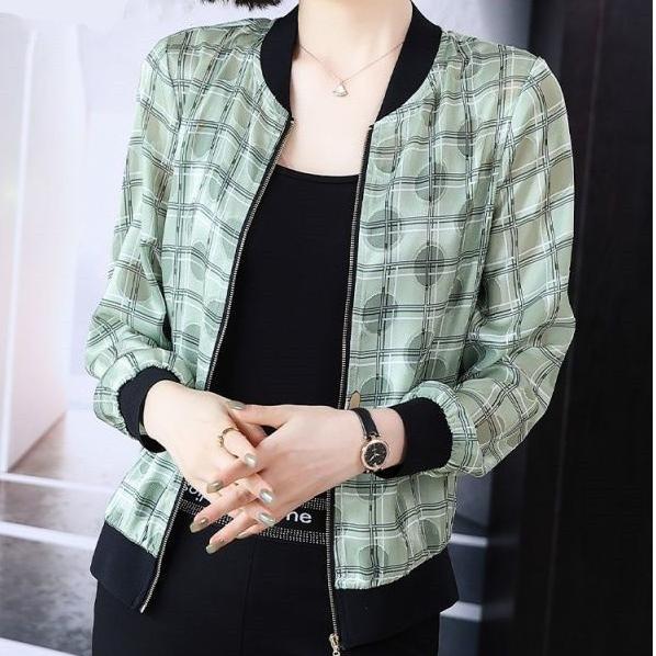 Summer Women Chiffon Jacket Thin Breathable Baseball Uniforms Long Sleeve Printed Jacket Loose Short Plus Size Sunscreen