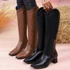 Fashion New Round Toe Sexy Zipper Square Heel Casual Walking Boots Winter Comfortable/Elegant Non-Slip Mid-Tube Boots For Women