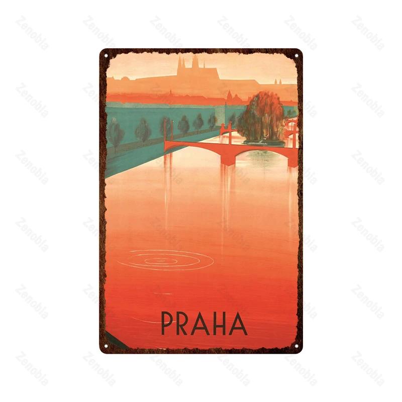 Paris Roma England City Metal Sign Vintage Metal Plaque Travel Tin Poster Scenic Decor for Bar Home Wall Decor Landscape Plat