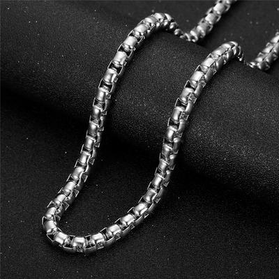 CHOKER Silver Color Stainless Steel 6.5mm Men Long Choker Box Chain Necklace for Women Vintage Party Jewelry