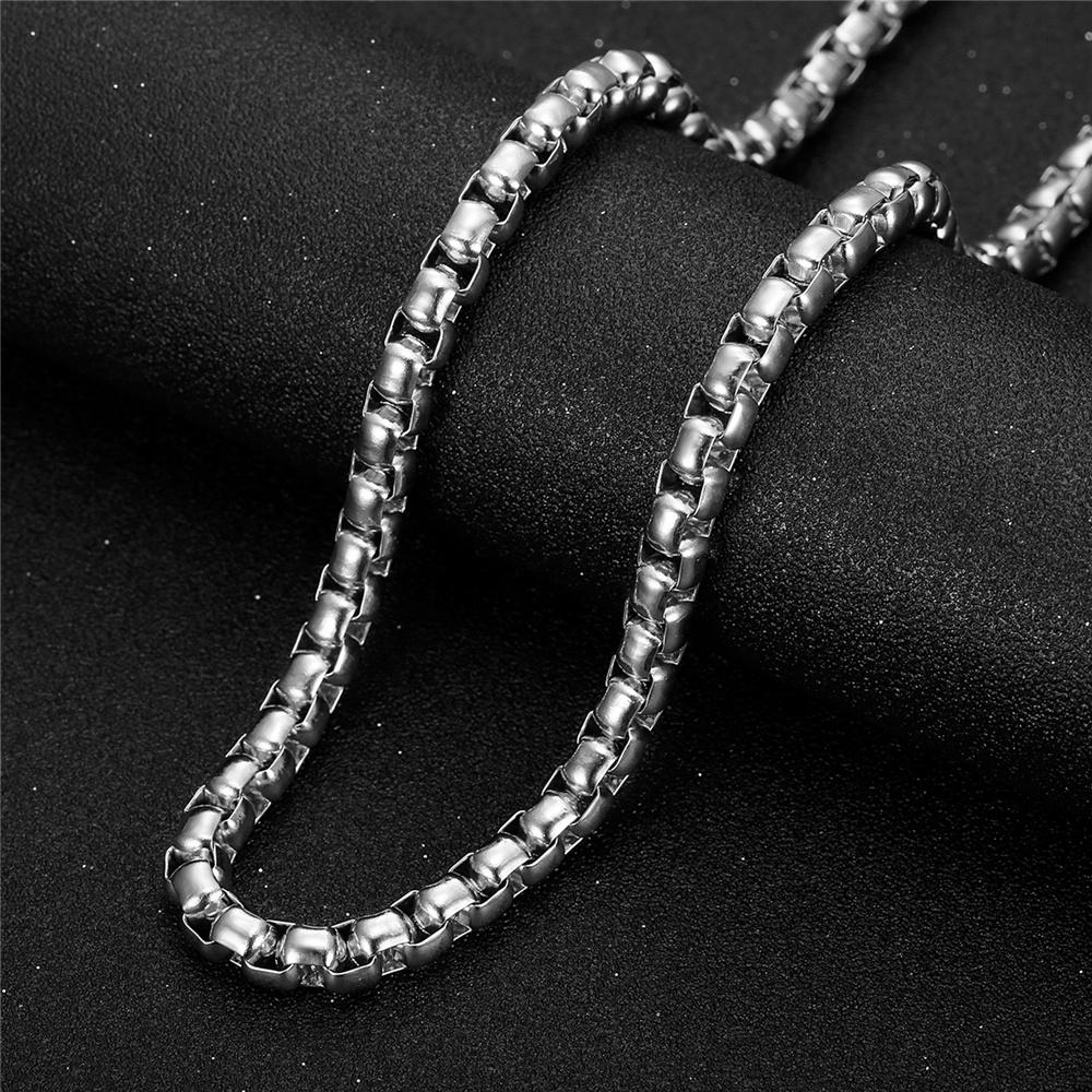 CHOKER Silver Color Stainless Steel 6.5mm Men Long Choker Box Chain Necklace for Women Vintage Party Jewelry