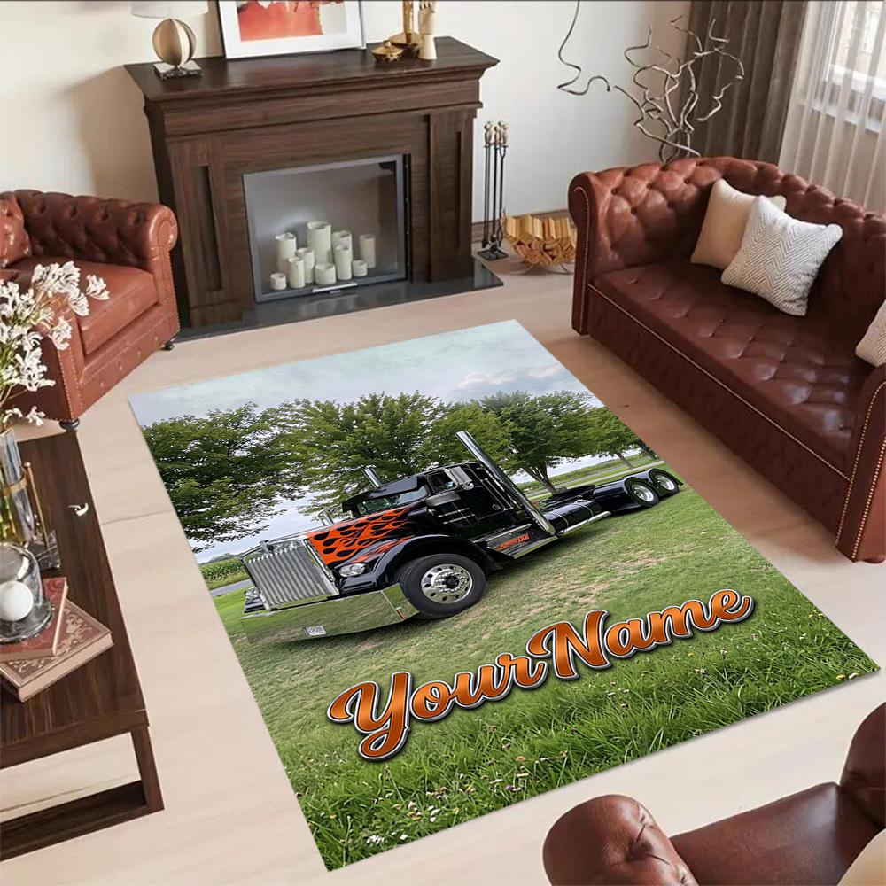Peterbilt Heavy Trucks Customizable Name Area Rug Perfect for Game Room Living Rooms Foyer Balcony Anti-slip Rug Office home decor