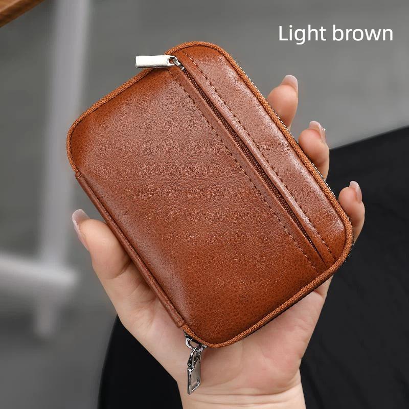 Minimalist Leather Key Organizer Pouch with Multiple Compartments Zipper Closure Slim Key Holder for Business Travel Gift
