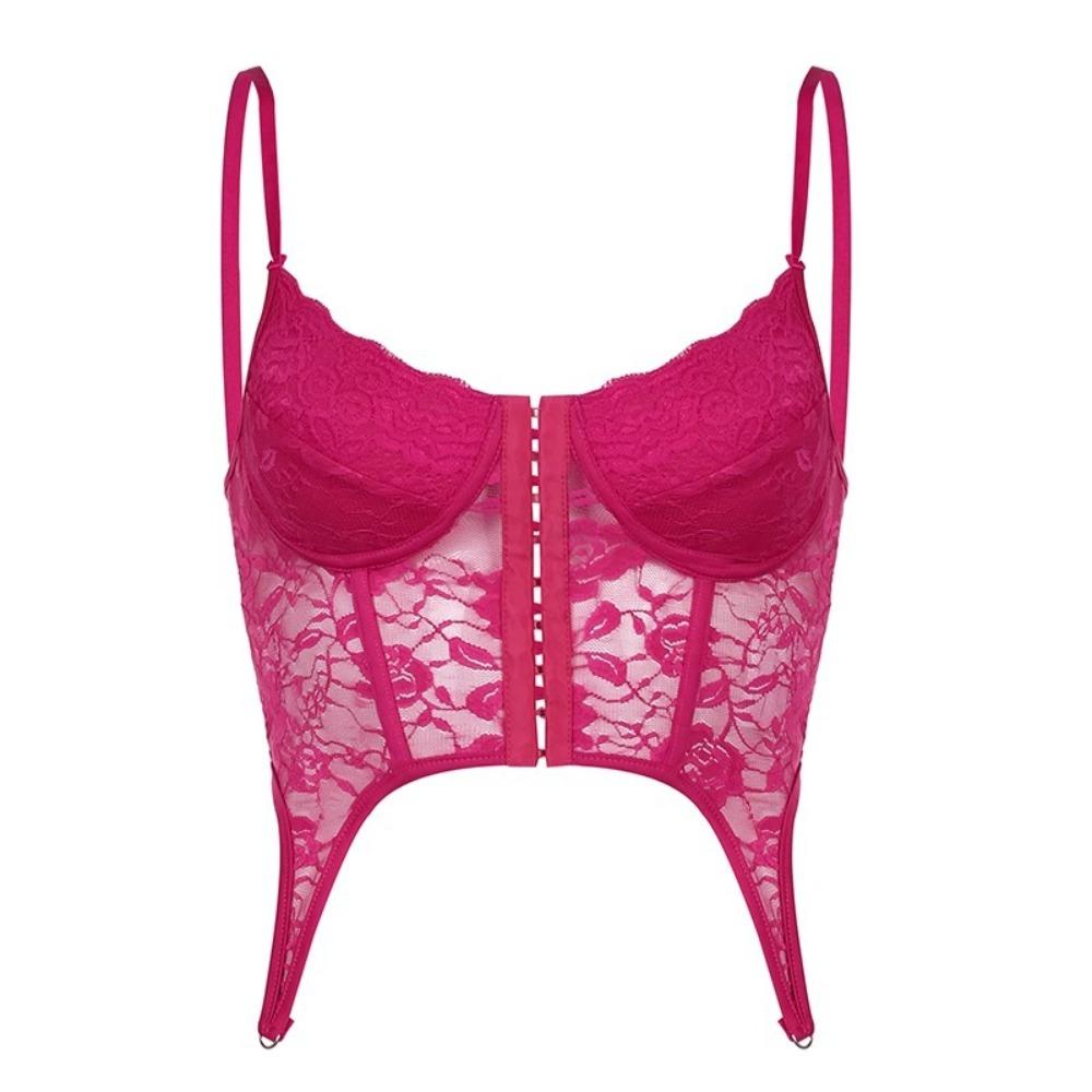

Прозрачная кружевная майка с полыми бретелями, эластичный кружевной корсет, для путешествий XL розы красного