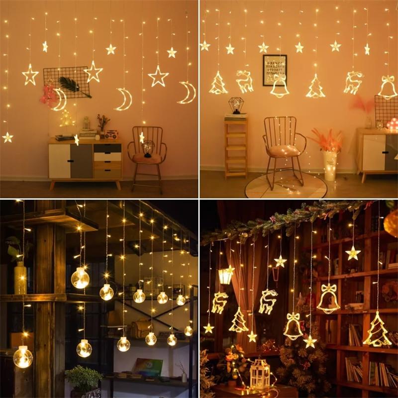 LED Hanging Curtain Lights Star Moon Bulb Wish Balls For Bedroom Window Party Table Decor For Teens Couples Christmas New Year