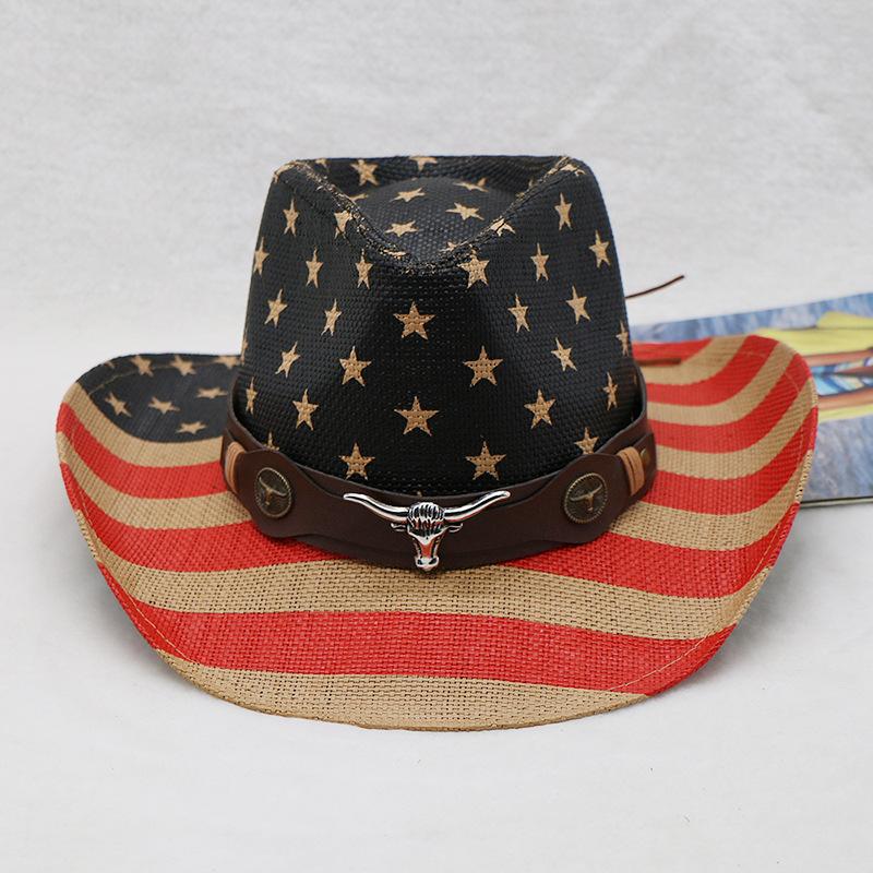 Western Cowboy Hat Print Retro Men'S Outdoor Hat Style Straw Hat Knight Straw Hat