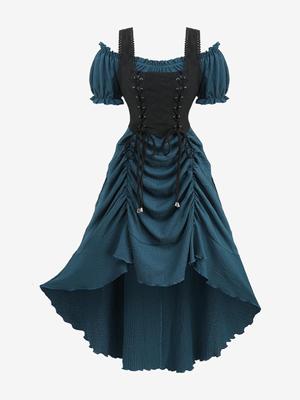 Rosegal Plus Size Lace Up Ruffles Ruched Cinched High Low Crepe Midi Dress