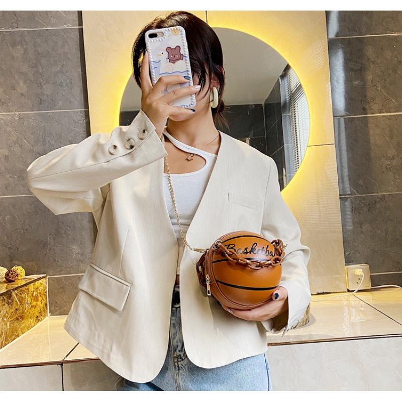 Tooxika Damen Neue runde Basketball-Handtasche mit Ball, vielseitige Umhängetasche, kleine Tasche