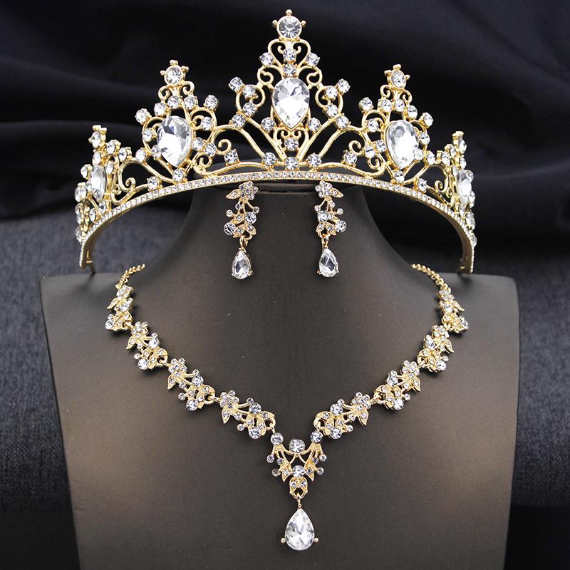 3Pcs Crown Bridal Jewelry Sets for Women Princess Tiaras and necklace earrings Prom Birthday Wedding Tiaras and Crowns Set