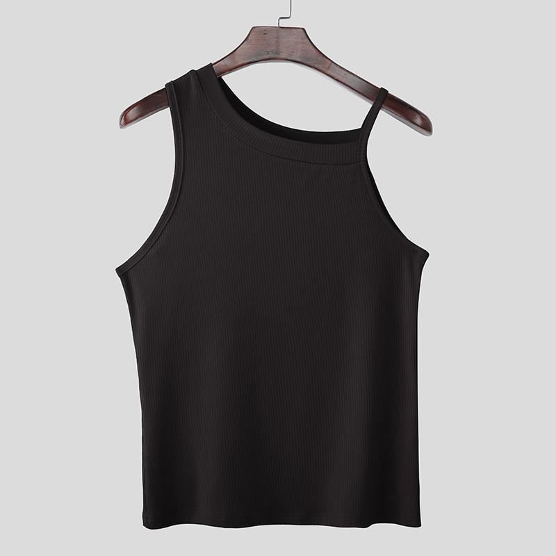 

INCERUN Men Strap Tank Tops Casual Sleeveless Solid Fitted Rib Camisole