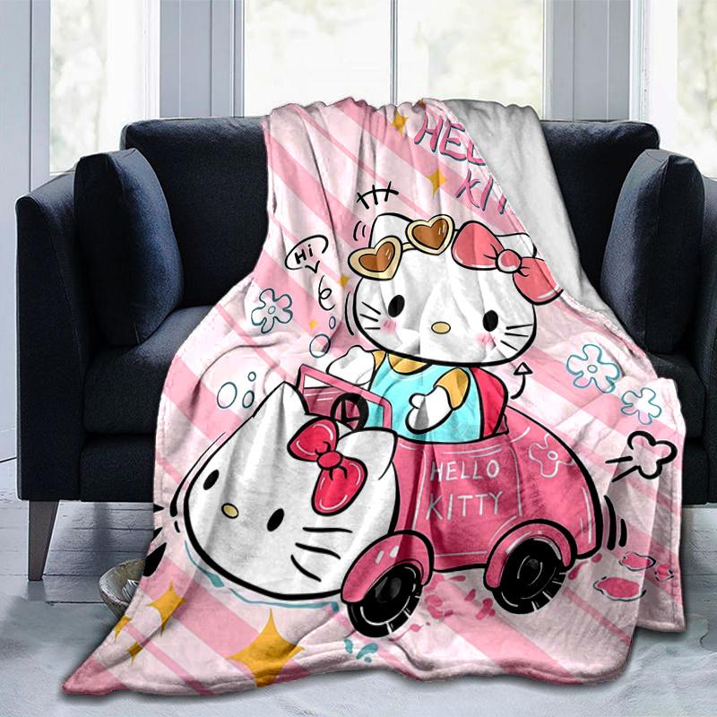 1pc Pink Hello Kitty's Adventure Blanket, Soft Throw for Home Decor, Gift Idea for Family and Friend, Living Room, Travel, Camping, Car Blankets, Beac