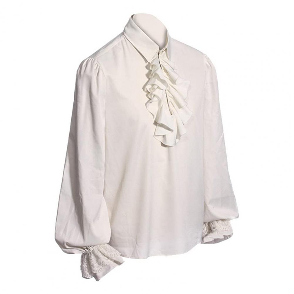 Renaissance Ruffle Design Top Renaissance Vintage Royal Style Men's Performance Shirt for Halloween Cosplay Costume with Ruffle