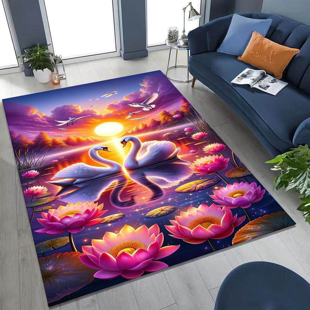 Traum Liebe Schwan Kunst Cartoon Teppich für Schlafzimmer Wohnzimmer Sofa Zuhause Fußmatte Dekor, Große Kinder Spiel Rutschfeste Bodenmatte Geschenk