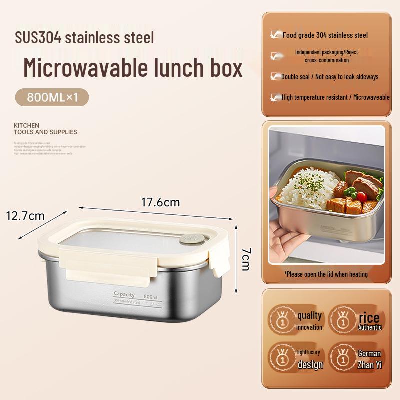 304 Stainless Steel Food Grade Fresh-Keeping Lunch Box with Lid for Refrigerator Storage and Meal Prep.