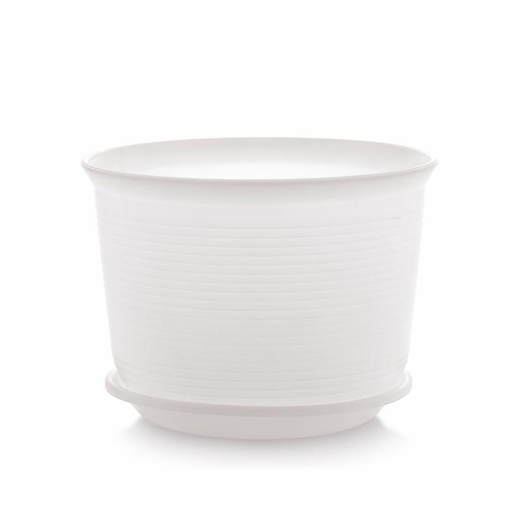 10 Zoll Runde Kunststoff-Blumentöpfe mit Untersetzern für Heim-Pflanzgefäße, Terrasse, Garten usw. | Weiß | für Zimmer- & Gartenpflanzen | 5 Stück |