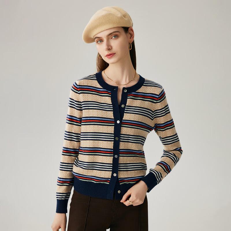Zhaojun 2025 Autumn/Winter Color Block Stripe Cashmere Cardigan