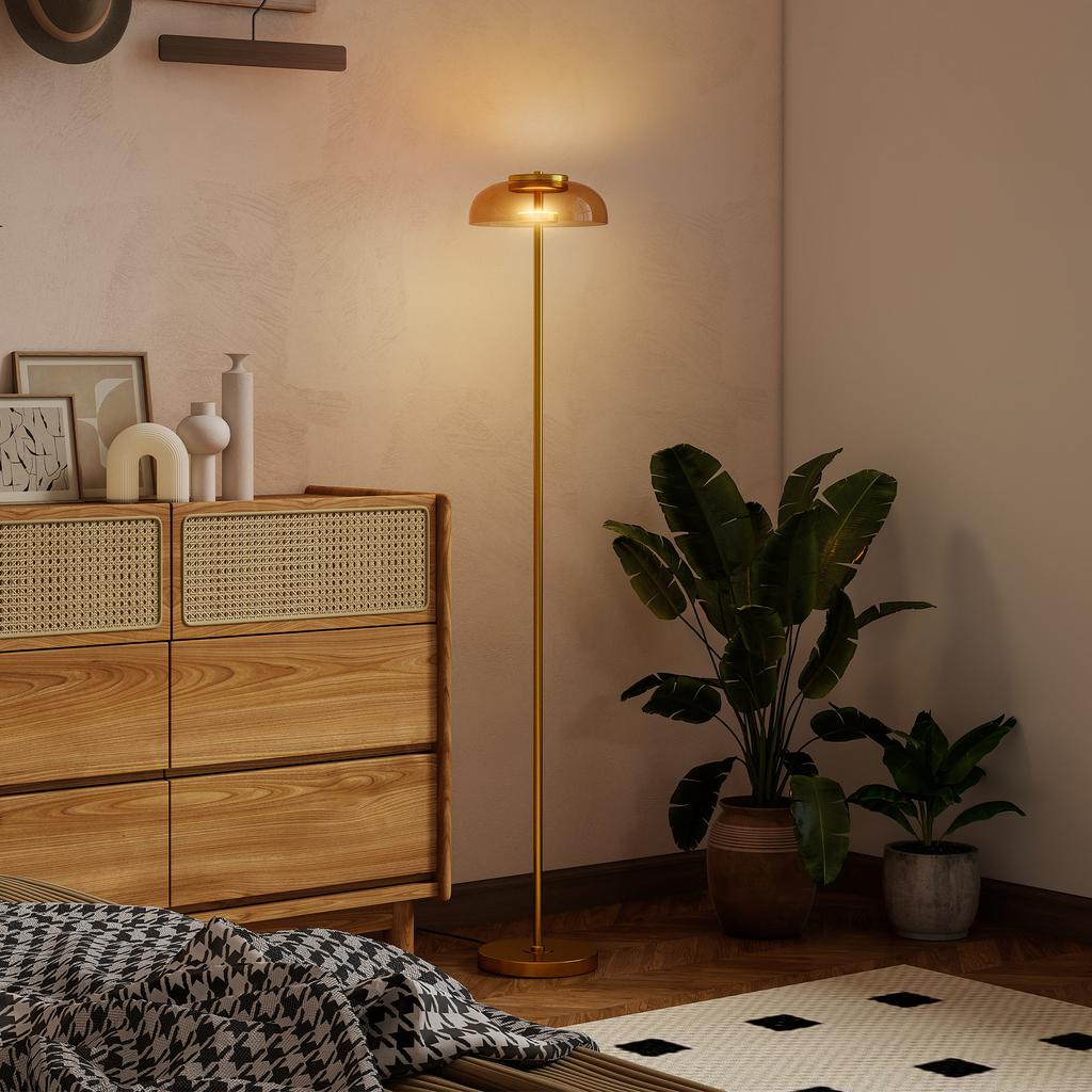 LED Floor Lamp Living Room, Floor Light with 3000K Warm Light, Foot Switch, 25 X 25 X 134 Cm, Brass