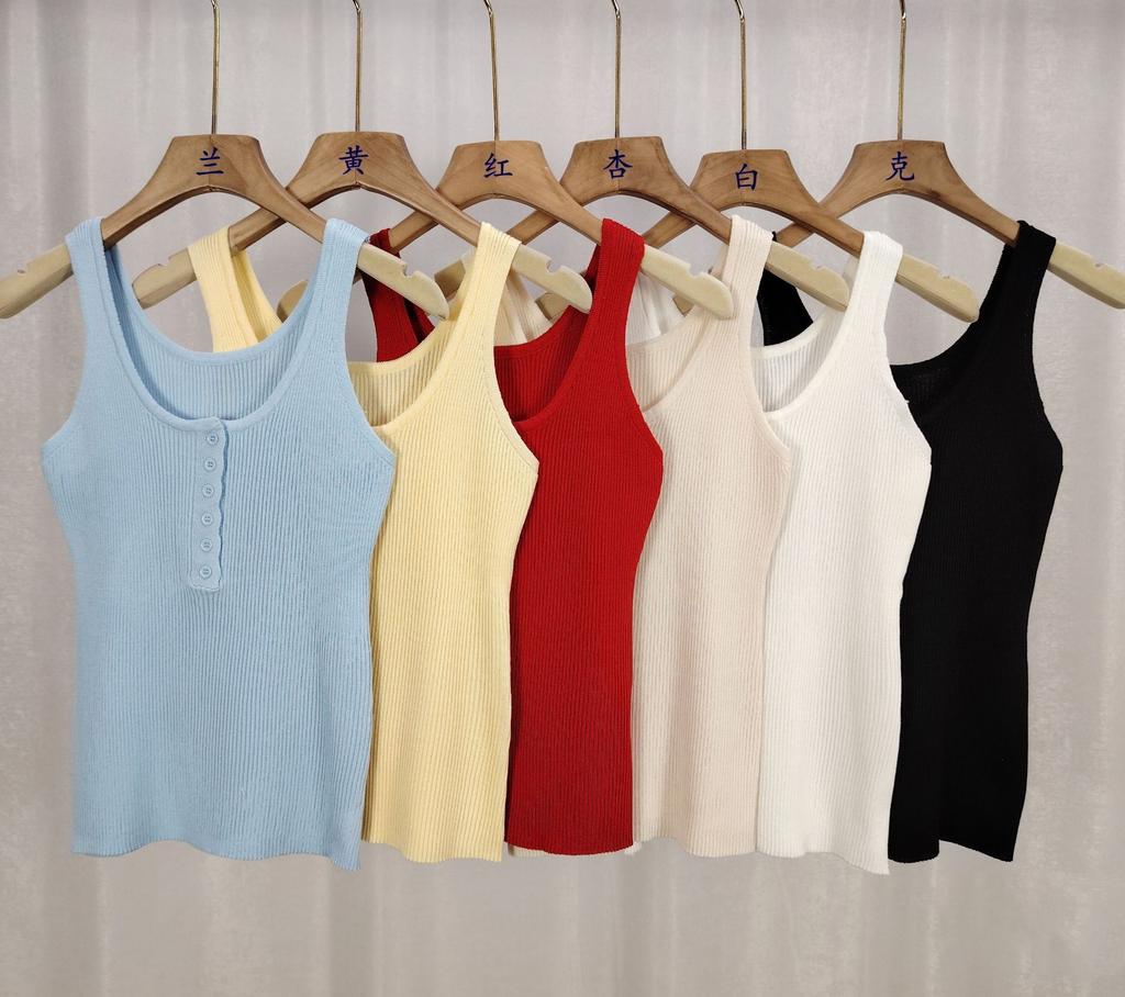 I-shaped suspender knitted vest women's summer suit with fashionable foreign style inside, fashionable round neck wide edge sleeveless outer top