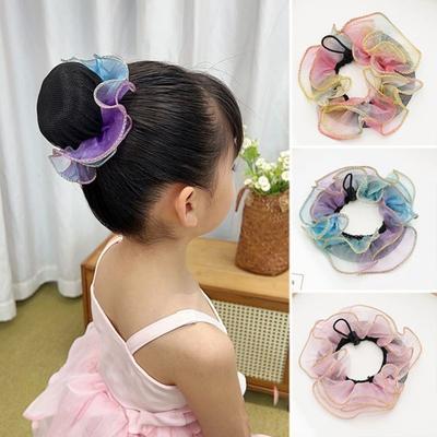 Dancer Bun Hair Net Elastic Drawstring Hairnet Adjustable Gauze Hair Accessories for Girls Dance Ballet Skating Gymnastics