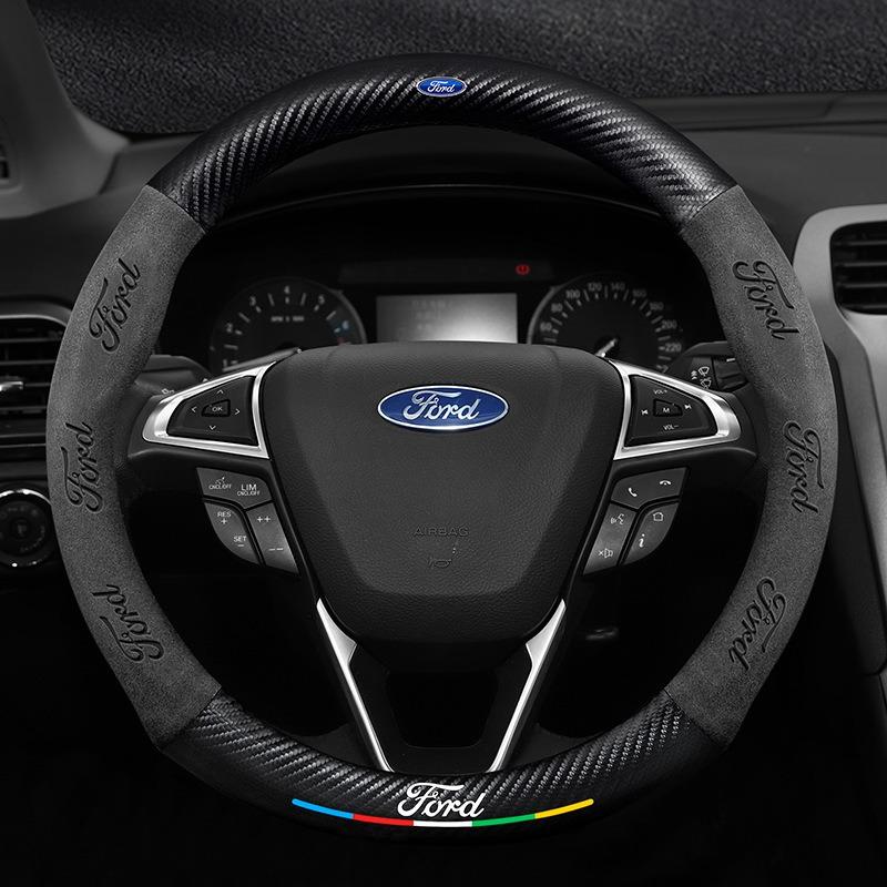Car Anti-Slip Suede Carbon Fiber Steering Wheel Cover For Ford ST EXPLORER EDGE Fiesta Focus Mondeo F150 Fusion Mustang Kuga