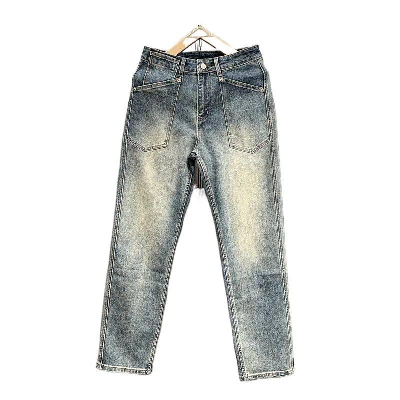 American Retro Washed Blue Old Micro-elastic Jeans Men's Straight Loose Casual Pants High-end Sense Ruffian Handsome Trousers Tide