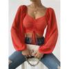 Summer Women's V-Neck Drawstring Lantern Sleeve Tight Fashion Sexy Blouse Top