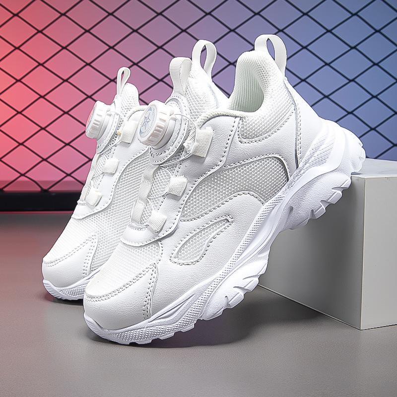 New mesh sneakers for girls, popular white sneakers for autumn, and rotating-buckle athletic shoes for boys, suitable for students