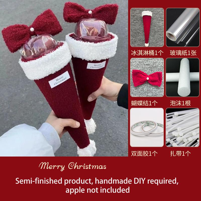 

Christmas Gift Creative Christmas Eve Single Bow Peace Fruit Bouquet Handmade Diy Material Package Christmas Handmade Flowers
