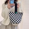 Canvas Plaid Tote Lunch Bag Stripe Top-handle Handbag Reusable Lattice Bucket Bag  Travel
