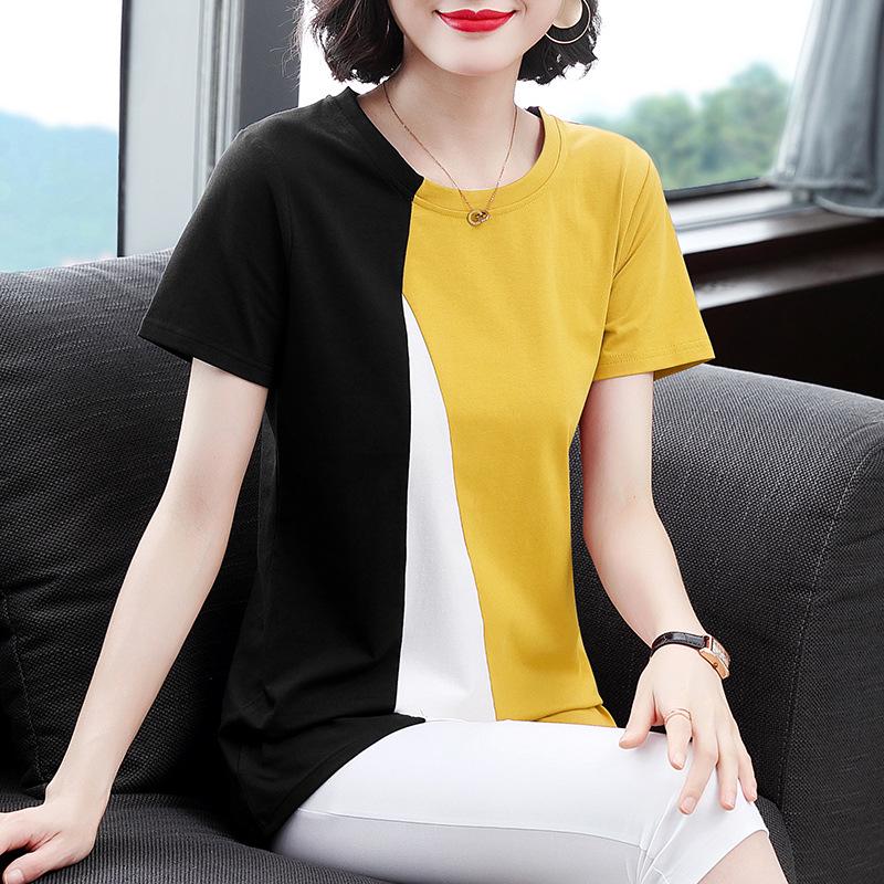 Übergröße Damen Sommer Locker Geschnitten Kurzarm T-Shirt für Mütter mittleren Alters