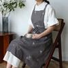 Kitchen Garden Embroidered Waterproof Cotton Dress Apron Women'S Cross Back Long Pleated Apron Used for Cooking Work