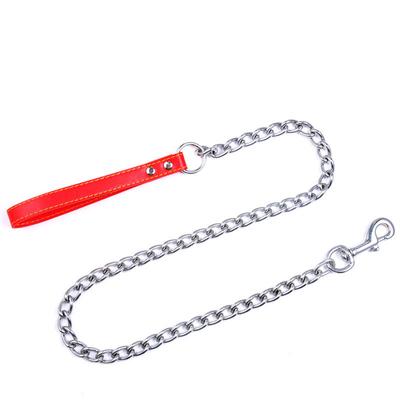 Reťaz na venčenie a tréning psa  Vodítko pre šteniatko s rukoväťou z PU kože(Červená 2 mm*120 cm)