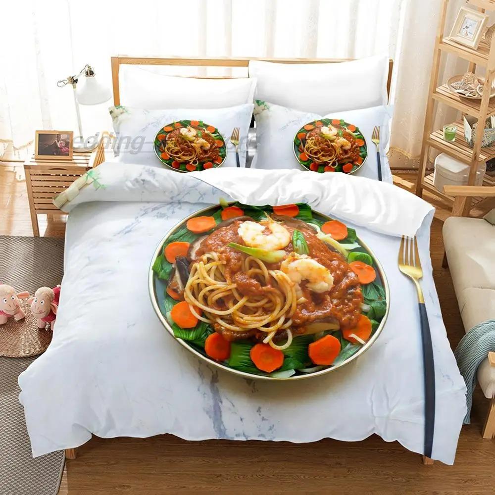 Gourmet Spaghetti Italian Bedding Set Single Twin Full Queen King Size Bed Set Aldult Kid Bedroom Duvetcover Sets 3D Breakfast