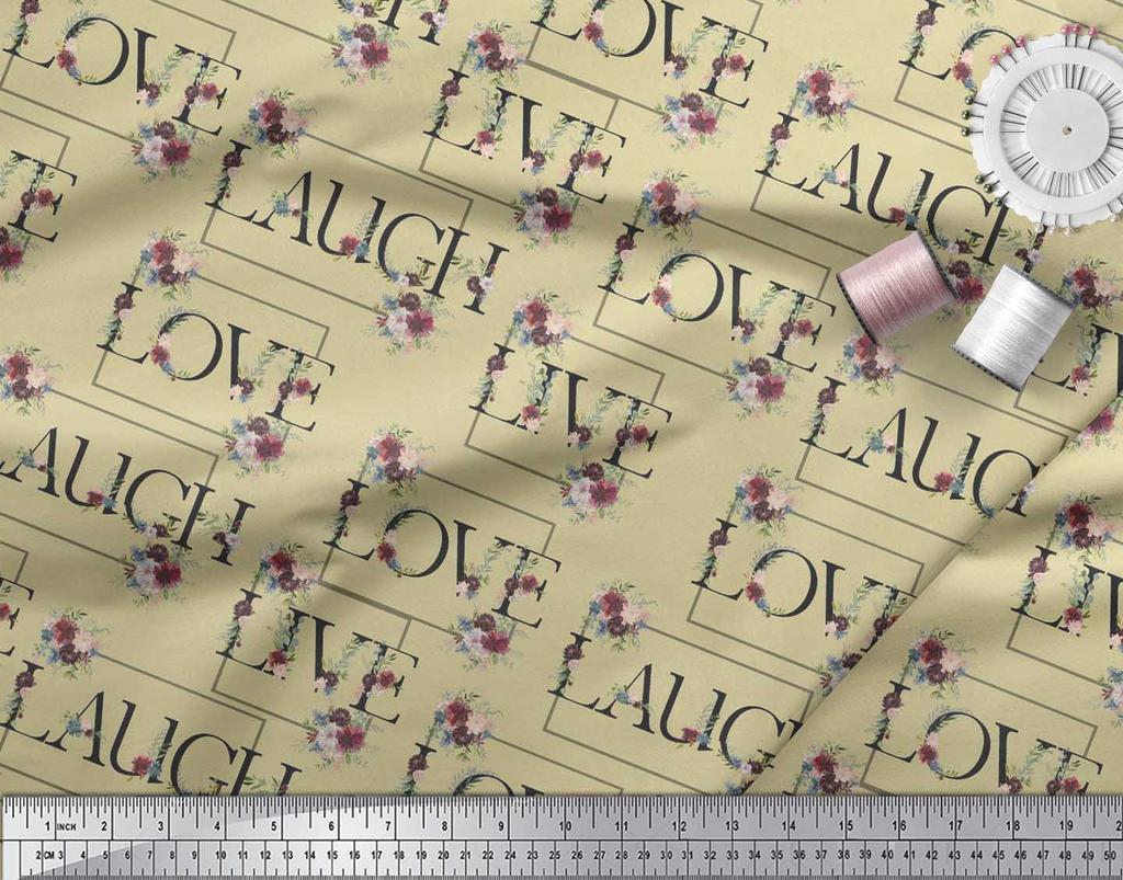 Soimoi Japan Crepe Satin Fabric Floral Love Text Fabric Prints By Metre 42 Inch
