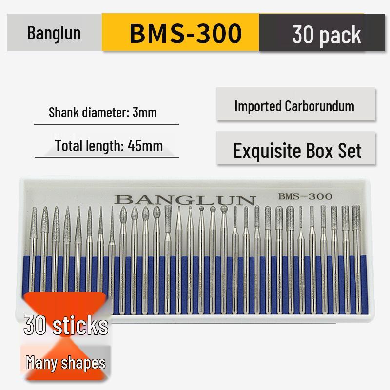 Banglun Diamond 3mm Alloy Grinding Head Set: Jade Carving, Cylindrical, Conical, Ball Needles