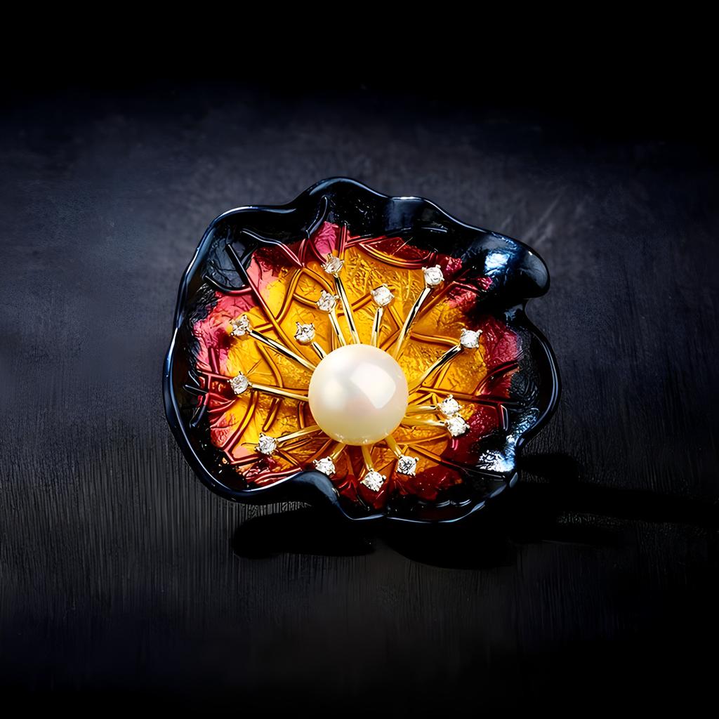 Chinese-style Blue Lotus and Lotus Leaf Brooch, High-end Feminine Charm, Enamel Pearl Brooch, Niche Design Sense Brooch