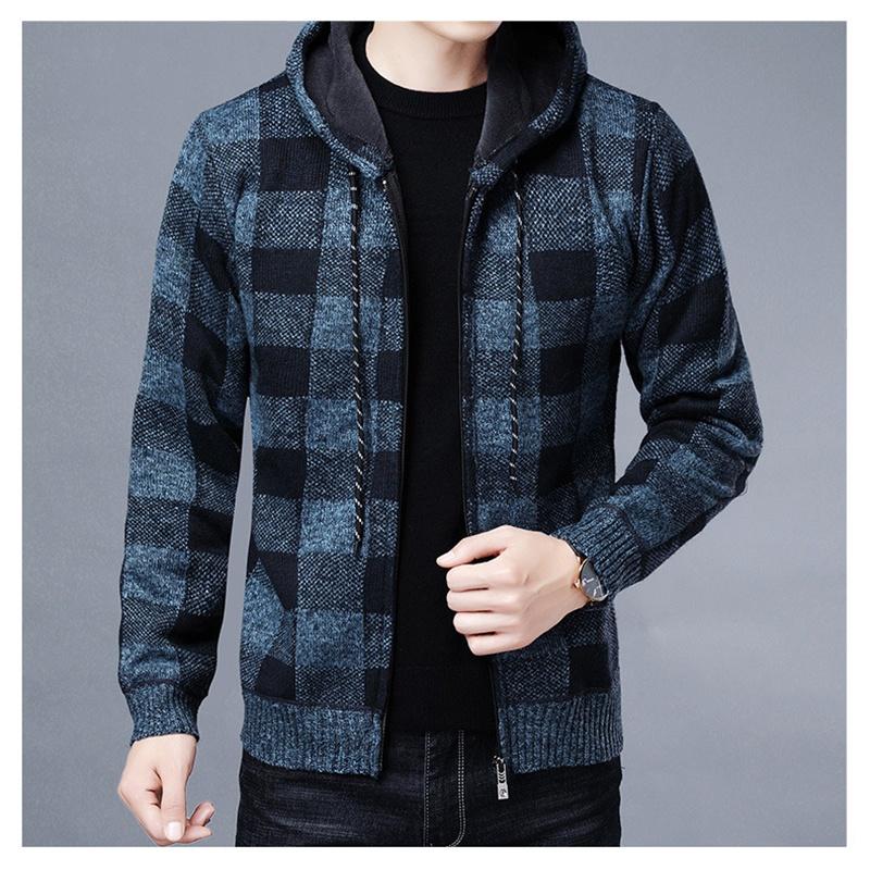 

Men s Autumn and Winter Thickened and Padded Hooded Plaid Jacket Casual Comfortable Handsome Knitwear Outerwear 4XL