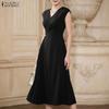 ZANZEA Women Elegant Casual V-Neck Solid Color Sleeveless Dress