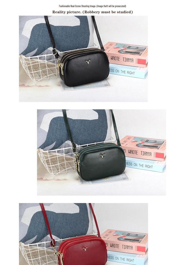 2025 Women's Soft Leather Three-Layer Shoulder Crossbody Bag - New Fashion Style for Mothers