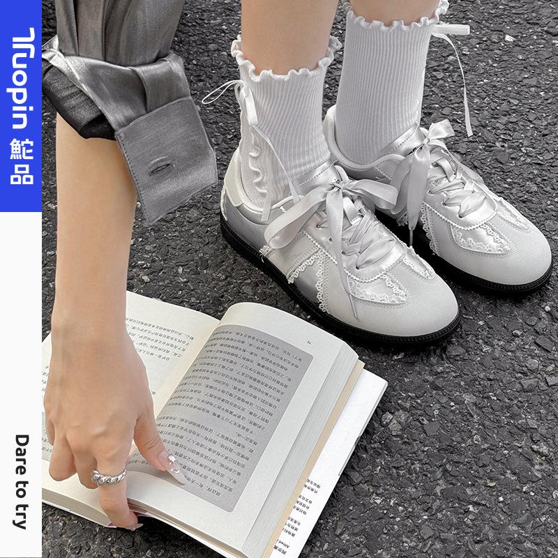 Silver German training shoes women's spring and autumn new shoes lace little white shoes niche retro women's shoes versatile board shoes