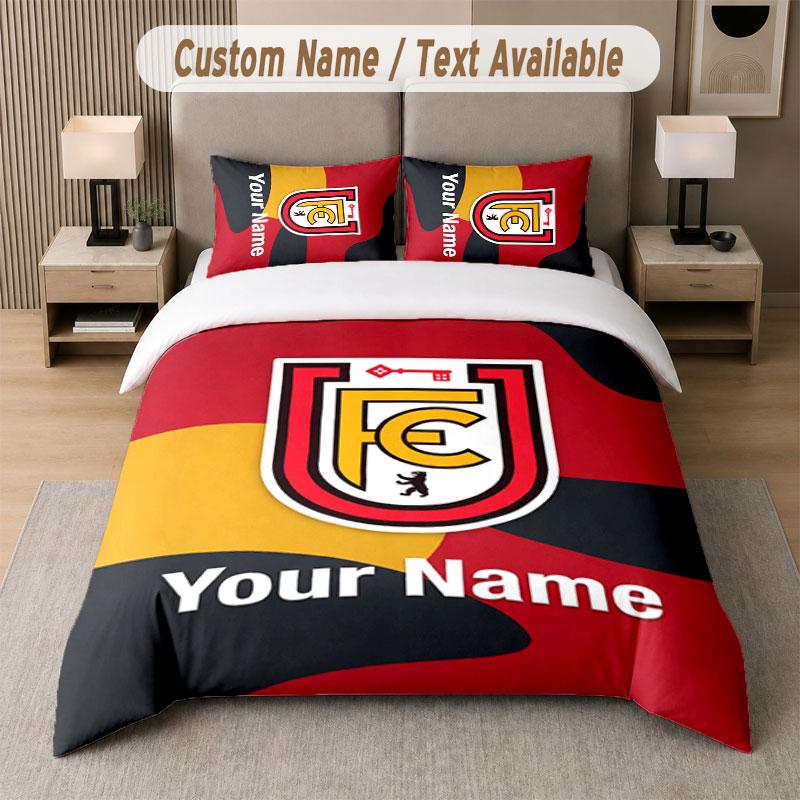 Custom Bedding Set Union Berlin FC Pattern, Print Name Text 1 Duvet Cover Plus 2 Pillowcases Home Textile