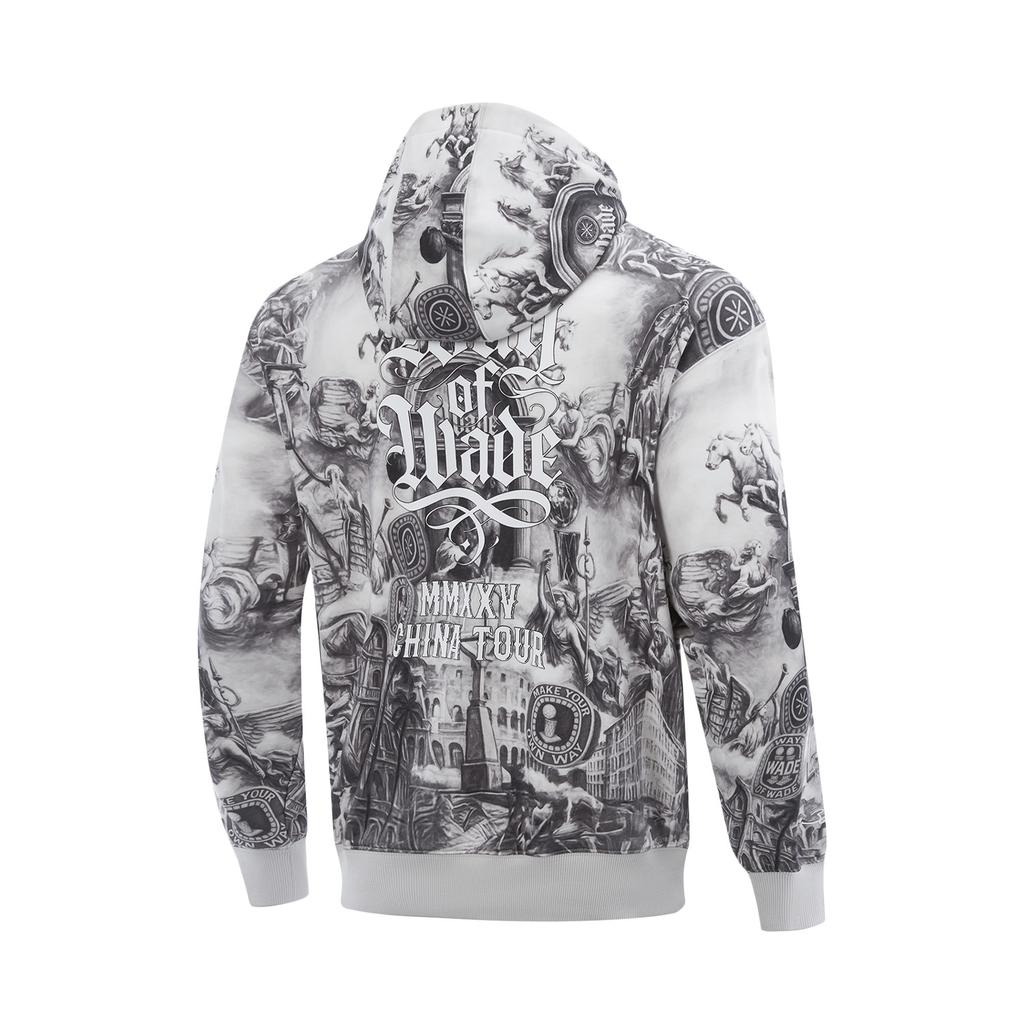 Li Ning Wade Series Loose Versatile Casual Hooded Letter Pattern Fleece Knit Sports Sweatshirt Men Sweatshirt AWDVL51-1