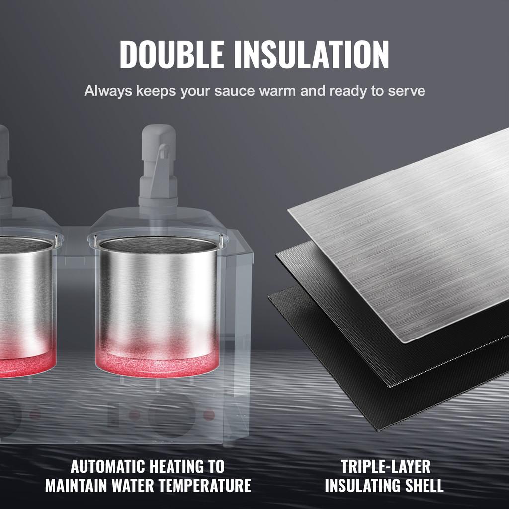 650W/1300W Stainless Steel Electric Cheese Dispenser Commercial Hot Fudge Warmer Plastic Double Pumps Dispenser