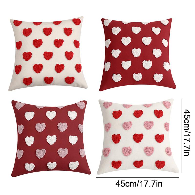 Love Pillow Cover Heart Shaped Pillow Cover Valentines Day Throw Pillow Covers Heart Love Couples Decorations Embroidery Pillowcases (No Lint))))