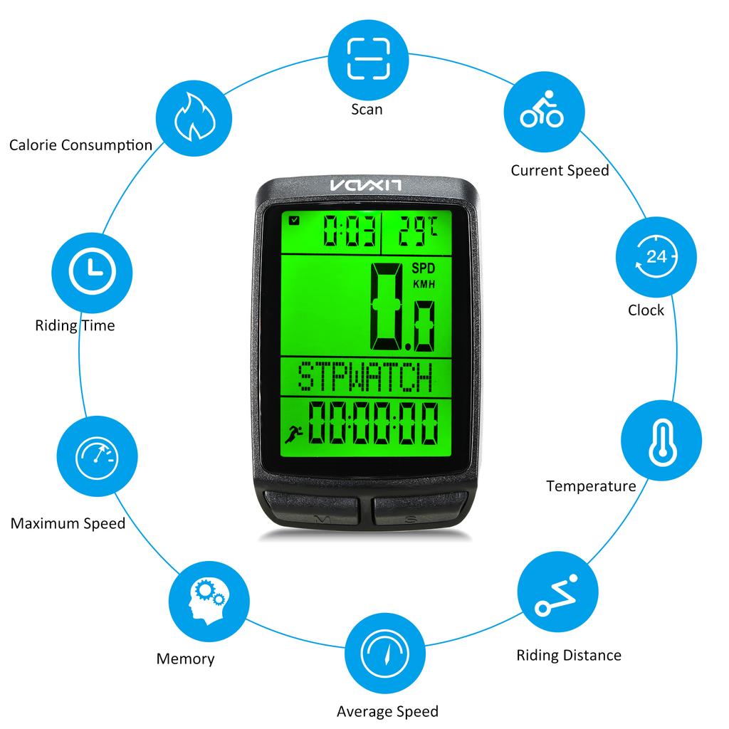 Lixada Compteur de vitesse de vélo sans fil, ordinateur de cyclisme, odomètre avec rétro-éclairage LED