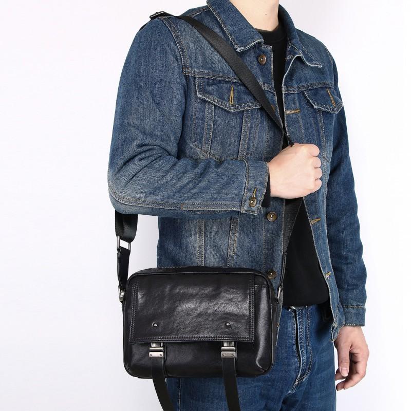 New Shoulder Bag Retro European American Style With Layered Cowhide Men s Handmade Leather Crossbody 24x9x17 чёрный