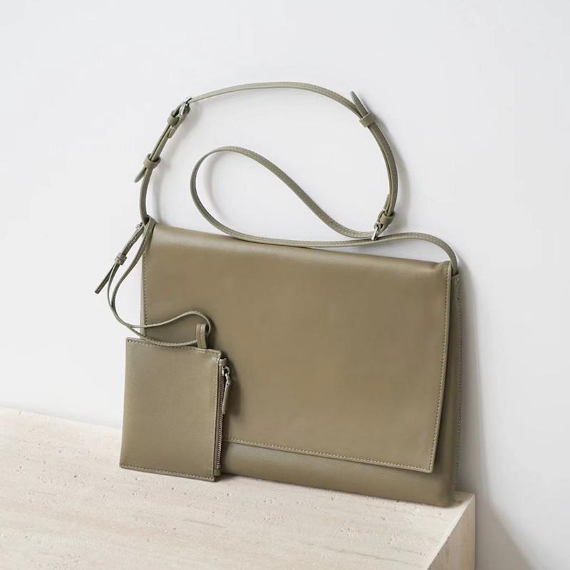 Inside and Outside Full Leather Minimalist Sheepskin Flip Mail Carrier Bag Underarm Envelope Bag Women's Shoulder Crossbody Handbag