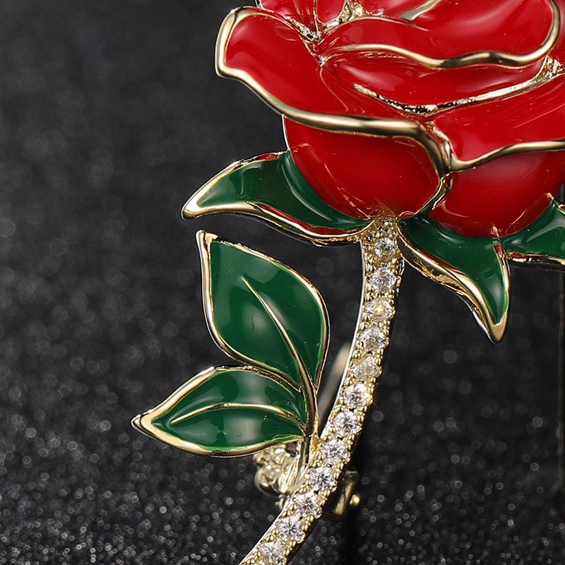 Bo Xin Yun Valentine's Day Rose Brooch: High-end Enamel Zirconia Floral Pin Corsage
