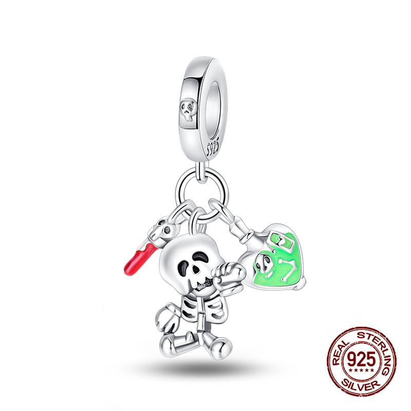 New Halloween 100% Copper Luminous Pumpkin Skull Ghost Charms Fit Pandach Original Bracelet Diy Party Jewelry